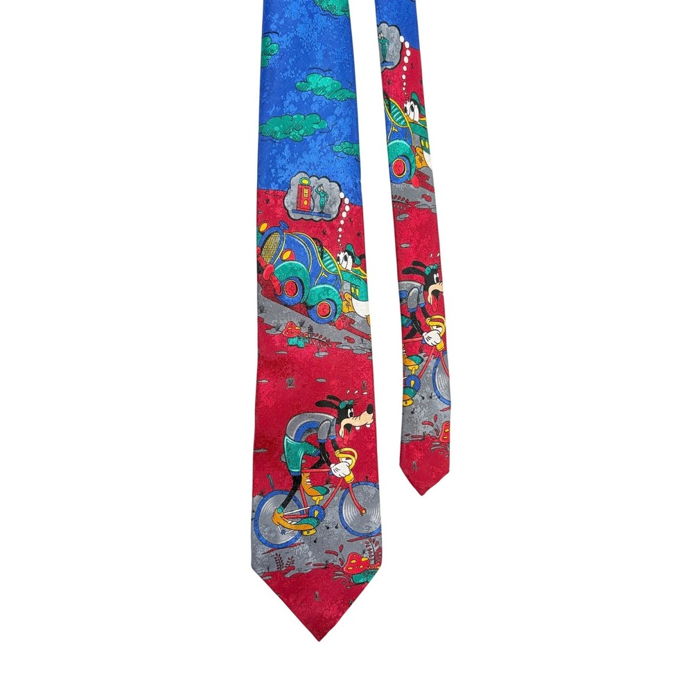Mickey Unlimited Disney Goofy Biking Cycling Red Blue Novelty Necktie 556306